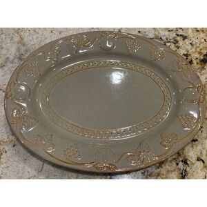 Vintage Stoneware Platter Large Oval Heavy Beige Fruit Embossed 14x11